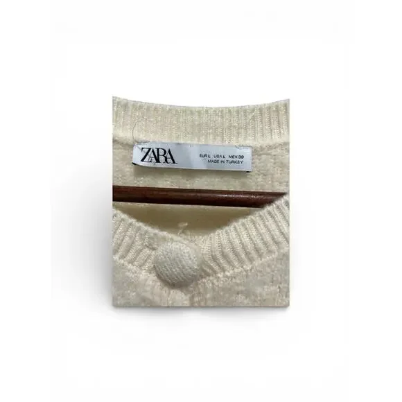 ZARA Novelty Bird Embroidered Short Sleeve Cardigan Cream Size L Preppy - Picture 3 of 10